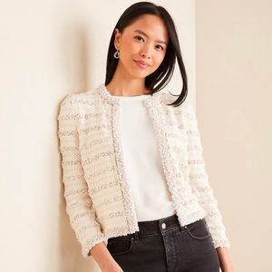 Ann Taylor Striped Fringe Knit Cardigan Jacket